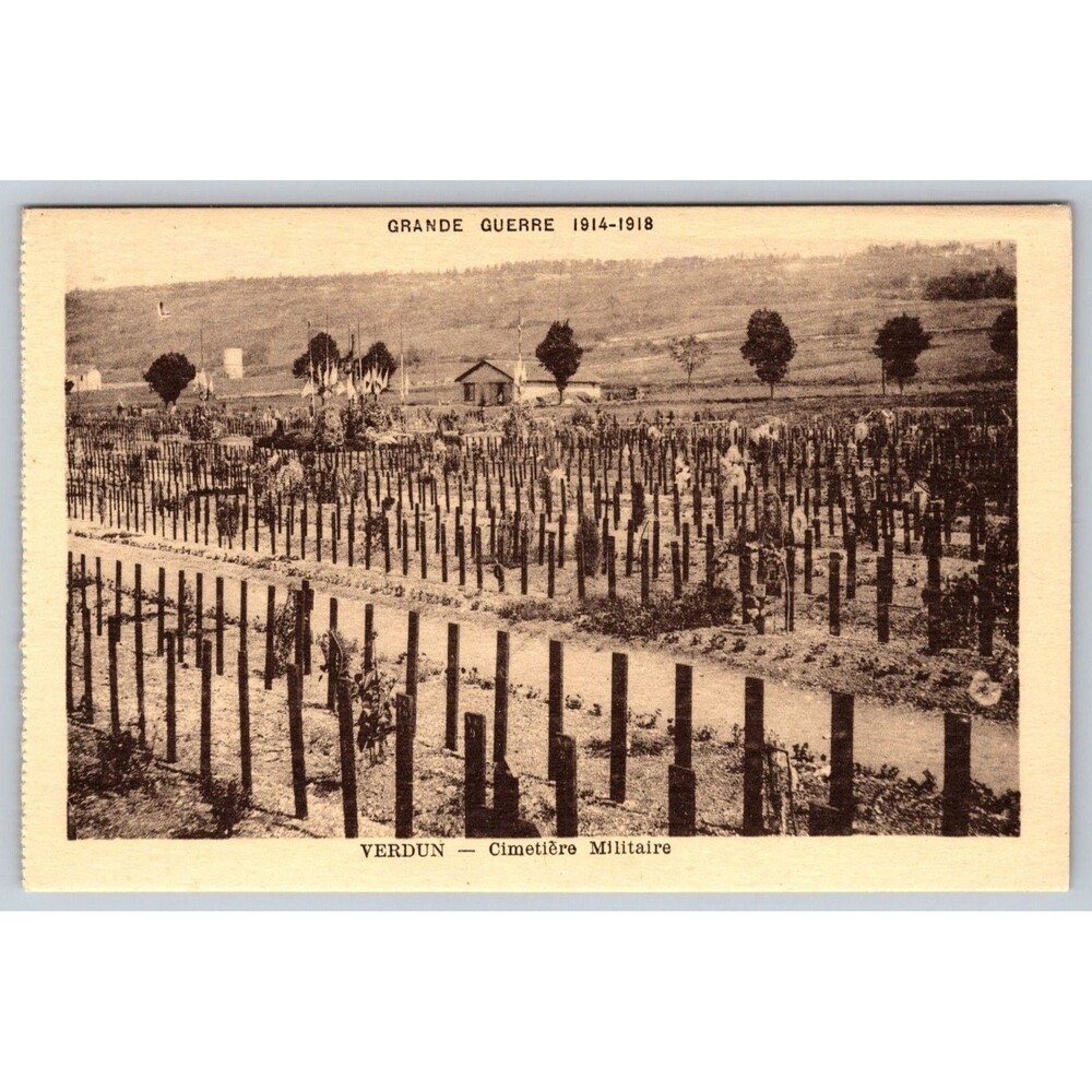 Vtg WWI Verdun Military Cemetary Postcard Wooden Cross Graves France Unposted